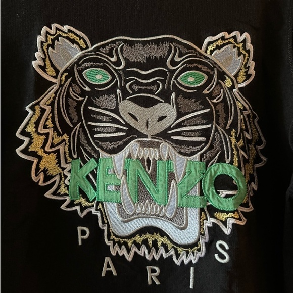 Kenzo Tiger Sweatshirt – Black with Green Logo Embroidery size M - Picture 2 of 4